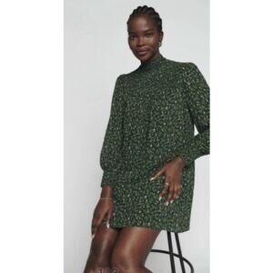 Reformation $325 Viscose Dress Mock Neck Floral Cottagecore Green XS NWT